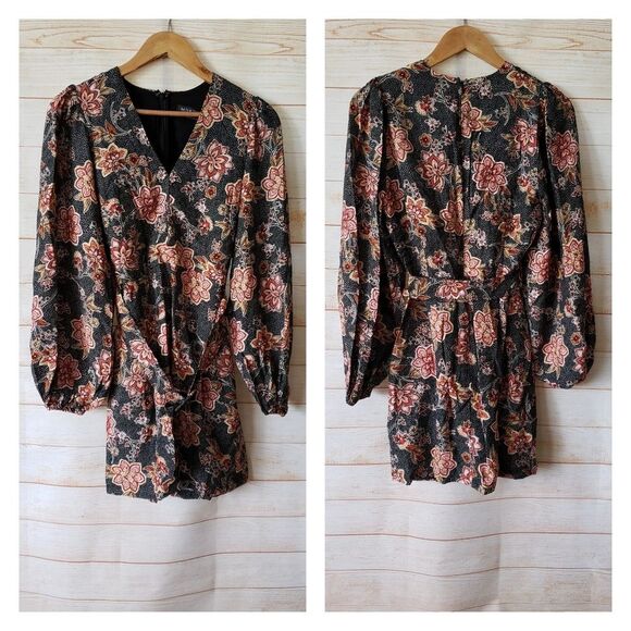 Minkpink Mehdya Floral V-Neck Belted Mini Dress Balloon Sleeves Revolve - Picture 4 of 12